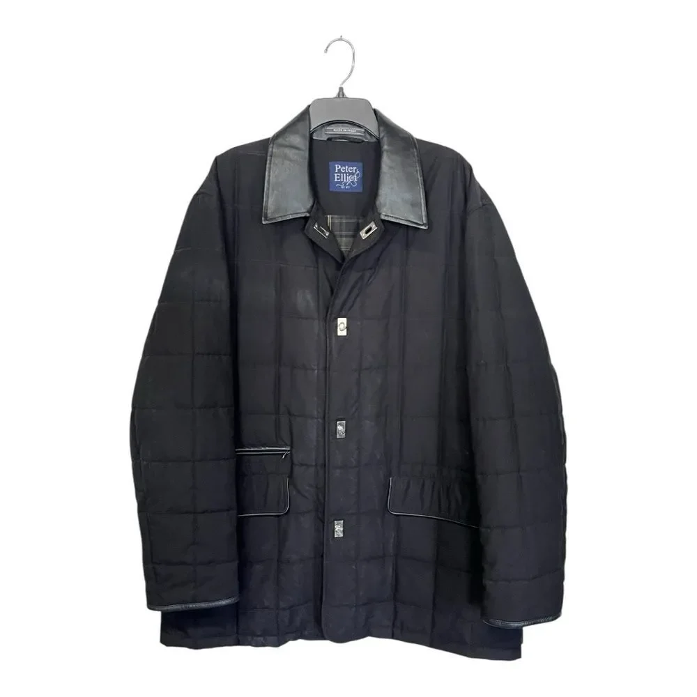 Vintage Peter Elliot | Mens Black Quilted Puffer Flannel Long Winter Coat‎